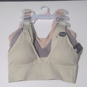 Danskin Set of 3 Beige Plum Peach Adjustable Strap Pullover Bras. Size L NWT